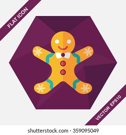 Gingerbread man flat icon with long shadow,eps10