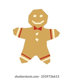 Gingerbread man in flat style. Christmas baking in gold color. Stylized gingerbread cut out. Vector illustration isolated on white.