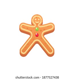 Gingerbread man. Funny Christmas cookie vector illustration, isolated on background