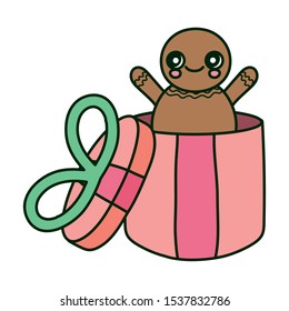 gingerbread man in gift box decoration merry christmas vector illustration