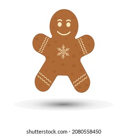 Gingerbread Man. Ginger cookie isolated on white background. Vector illustration. Ginger cookie cover by icing-sugar.
