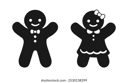 Lebkuchen Mann und Mädchen Ikone Set. Einfache Illustration von Lebkuchen Mann Vektorsilhouette für Web-Design einzeln auf weißem Hintergrund