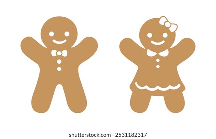 Lebkuchen Mann und Mädchen Ikone Set. Einfache Illustration von Lebkuchen Mann Vektorsilhouette für Web-Design einzeln auf weißem Hintergrund