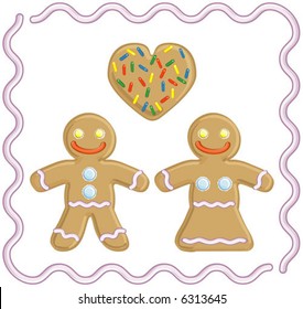 Gingerbread man and gingerbread girl in love