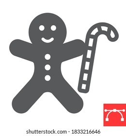 Gingerbread man glyph icon, merry christmas and cookie, gingerbread man sign vector graphics, editable stroke solid icon, eps 10