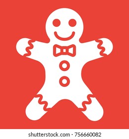 Gingerbread man glyph icon, New year and Christmas, xmas sweet sign vector graphics, a solid pattern on a red background, eps 10.