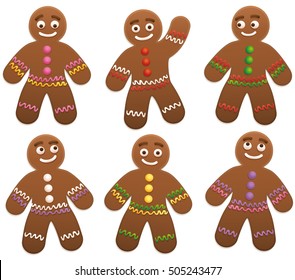 Gingerbread man group - isolated vector illustration on white background.