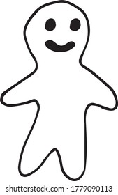 hombre de pan de jengibre dibujado a mano en forma de doodle. vector, escandinavo, monocromo. elemento único para la pegatina de diseño, invitación, tarjeta, cartel, símbolo de navidad alimentaria