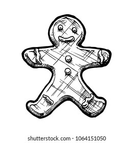 gingerbread man. Hand drawn Illustration of tasty cookie in vintage engraved style. isolated on white.