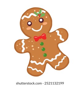 gingerbread man, hand drawn, on a white background.	