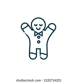 gingerbread man happy christmas line icon