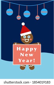 Gingerbread man Happy New Year card 