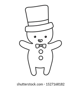 gingerbread man with hat decoration merry christmas vector illustration line style