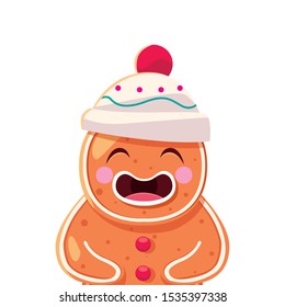 gingerbread man with hat in white background vector illustration design