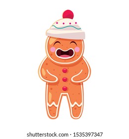 gingerbread man with hat in white background vector illustration design