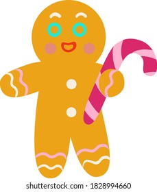 gingerbread man holding a caramel on a white background for design and decoration