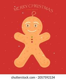 Gingerbread man holiday biscuit or cookie flat color vector icon for food apps and websites