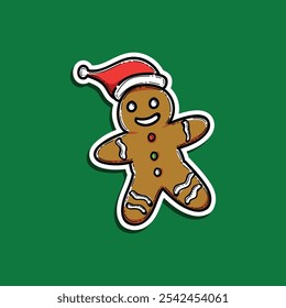 Gingerbread Man holiday biscuit or cookie vector illustration design for food app isolated in a green background