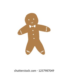 Gingerbread man holiday cookie, flat vector icon, biscuit art. Good for prints, t-shirts posters or apps.