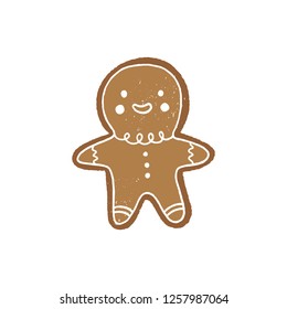 Gingerbread man holiday cookie, flat vector icon, biscuit art. Good for prints, t-shirts posters or apps.