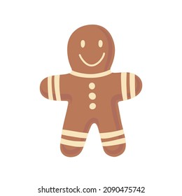Gingerbread man holiday cookie. Flat vector illustration isolated on white.