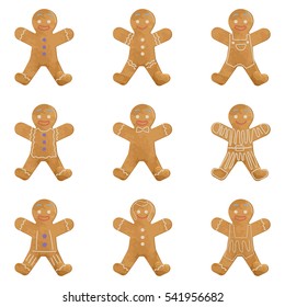 Gingerbread man holiday cookie set. Christmas sweet food Vector illustration eps10