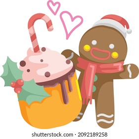 Gingerbread man and hot chocolate mug.