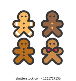 gingerbread man icon, Christmas food. editable line