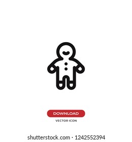Gingerbread man icon. Christmas,cookie symbol. Flat vector sign isolated on white background. Simple vector illustration for graphic and web design.
