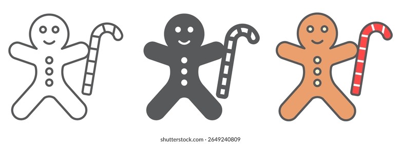 Gingerbread man icon collection, merry christmas and cookie, gingerbread man sign vector set graphics, editable stroke linear icon, eps 10