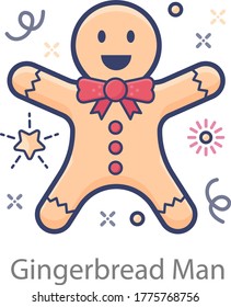 Gingerbread man icon design, dessert flat vector style 