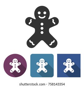 Gingerbread man icon in different variants with long shadow