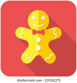 Gingerbread man icon (flat design with long shadows)
