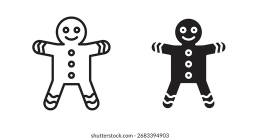 Lebkuchen Mann Symbol flach und Strich Stil Pack auf weißem Hintergrund. Vektorgrafiken