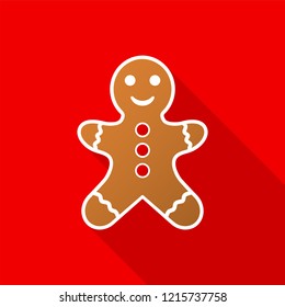 Gingerbread man icon with long shadow on red background. Vector Illustration EPS 10