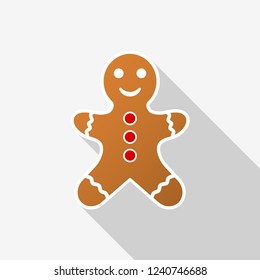 Gingerbread man icon with long shadow on white background. Vector Illustration EPS 10