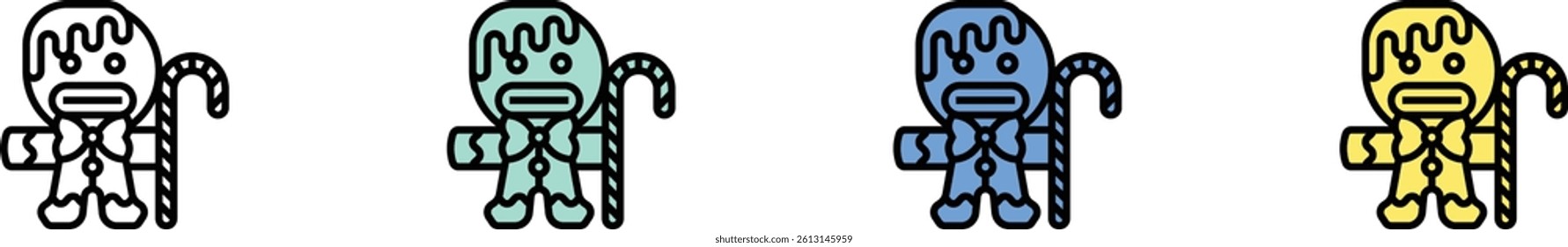 gingerbread man icon. Outline, Green, Blue and Yellow Style Design Isolated On White Background