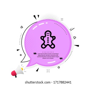 Gingerbread man icon. Quote speech bubble. Ginger cookie sign. Sweet holiday food symbol. Quotation marks. Classic gingerbread man icon. Vector