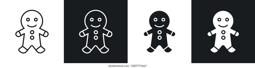 Gingerbread man icon set black and white colors. Graphic Vector icons pack