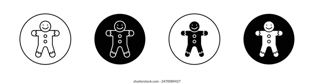 Gingerbread man icon set. christmas man shape cookie vector symbol in black filled and outlined style.