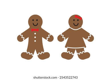Gingerbread man icon. Smiling cookie figure. Holiday woman design. Festive vector illustration.