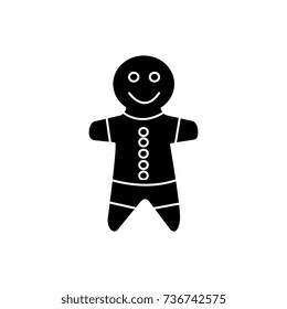 gingerbread man icon, vector illustration, black sign on isolated background