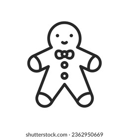 Gingerbread Man Icon. Vector Outline Editable Isolated Sign of Classic Christmas Cookie Symbolizing Festive Winter Treats and New Year Holiday.