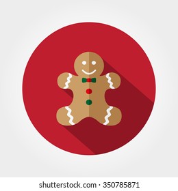 Gingerbread man. Icon for web and mobile application. Vector illustration on a button with a long shadow. Flat design style.