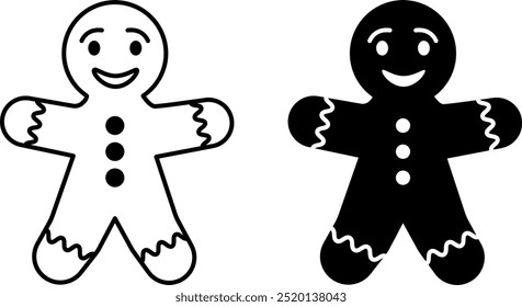Lebkuchenmännchen Icons. Schwarzweiß-Vektorsymbole. Weihnachts- und Feiertagskonzept