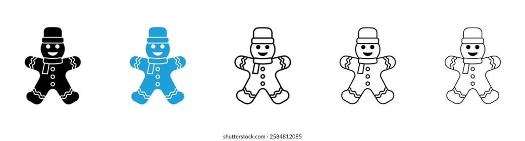 Gingerbread man icons collection vectors in black and blue