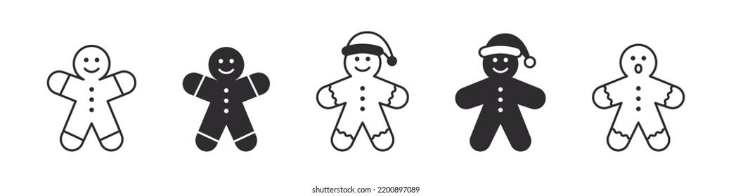 Gingerbread man icons. Cookie man. Collection of Christmas icons on white background. Vector illustration