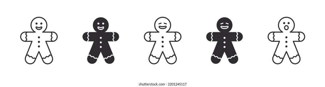Gingerbread man icons. Cookie man signs. Collection of Christmas icons on white background. Vector illustration