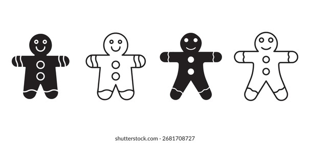 gingerbread man icons. in different styles isolated on white background.