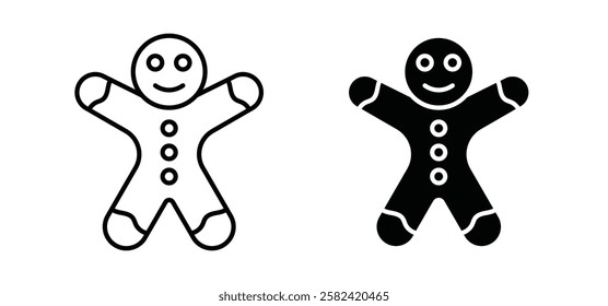 Gingerbread man icons pack vectors in black flat and strokes